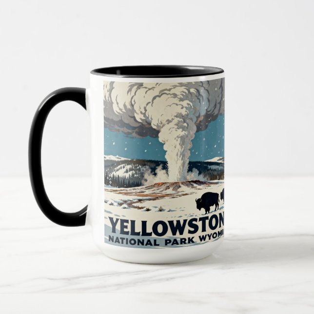 Retro Yellowstone National Park Bison Gift Mugg (Vänster)