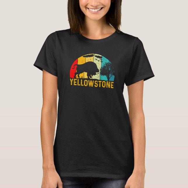 Retro Yellowstone National Park US Bison Buffalo V T Shirt (Framsida)
