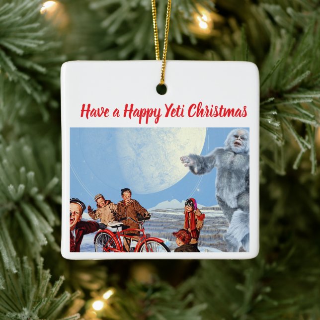 Retro Yeti Christmas Ornament, Personalized Family Julgransprydnad Keramik (Träd)