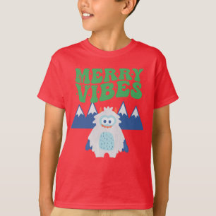 Retro Yeti Whimsical Kids Anpassningsbar jul T Shirt
