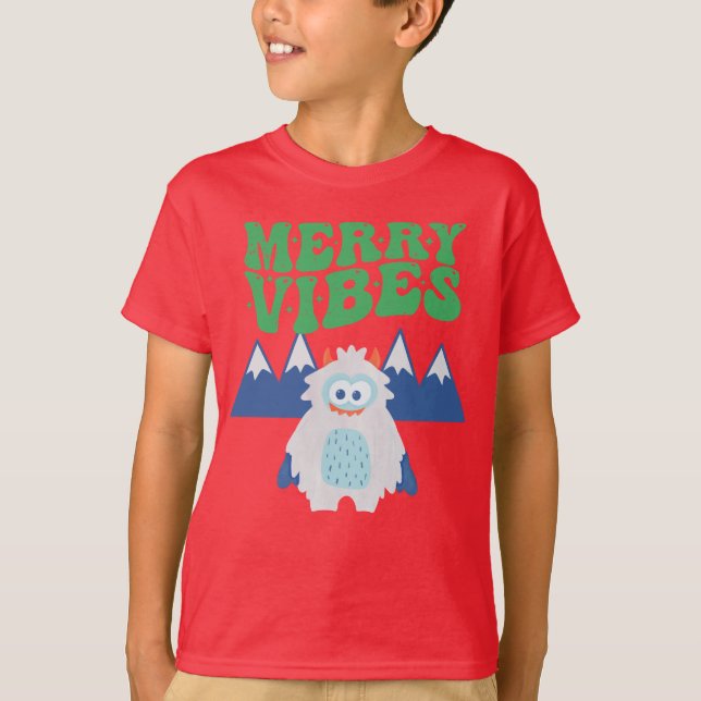 Retro Yeti Whimsical Kids Anpassningsbar jul T Shirt (Framsida)
