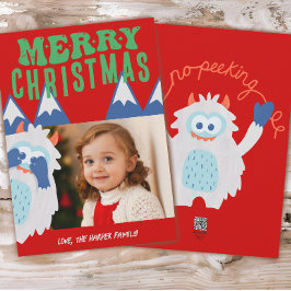 Retro Yeti Whimsical Kids julfoto Julkort