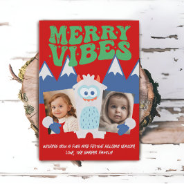 Retro Yeti Whimsical Two Kids Photo jul Julkort