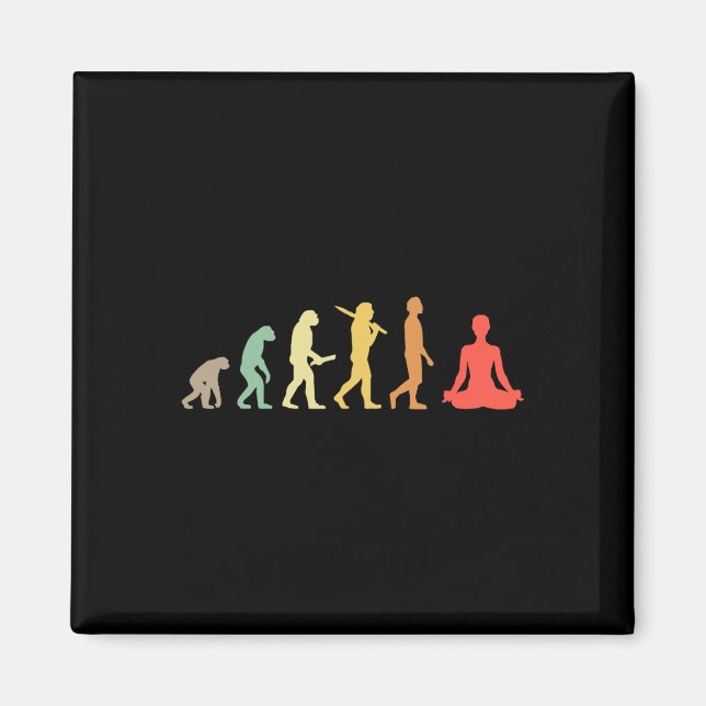 Retro Yoga Evolution Present För Yogis Och Yogaäls Magnet (Framsidan)