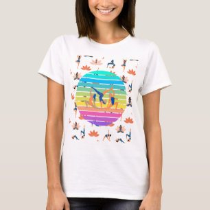 Retro Yoga i Vibrant Flow of Harmonious Färg T Shirt