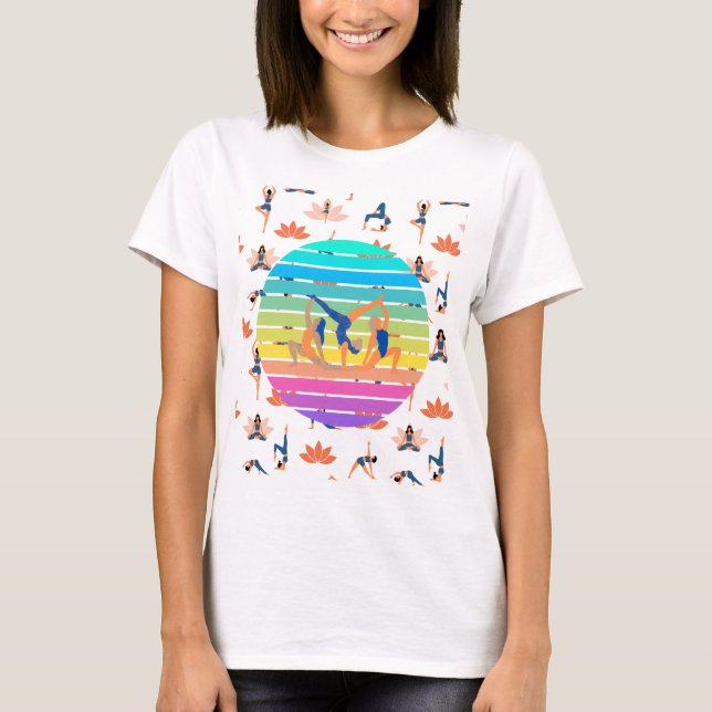 Retro Yoga i Vibrant Flow of Harmonious Färg T Shirt (Framsida)