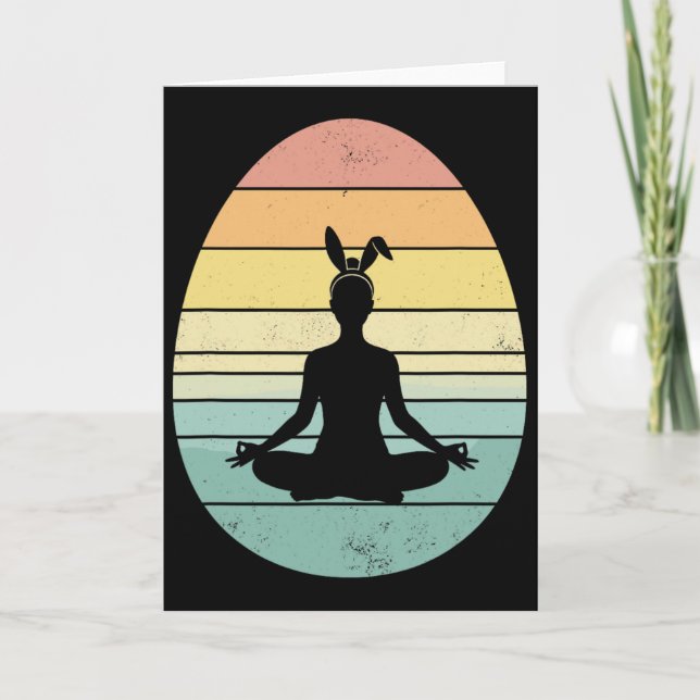 Retro Yoga Påskägg Påskdag Meditation Kvinnor  Kort (Framsida)