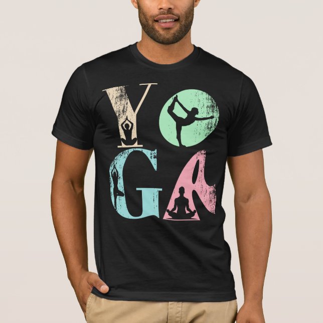 Retro Yoga Typography with Silhouettes of Poses T Shirt (Framsida)