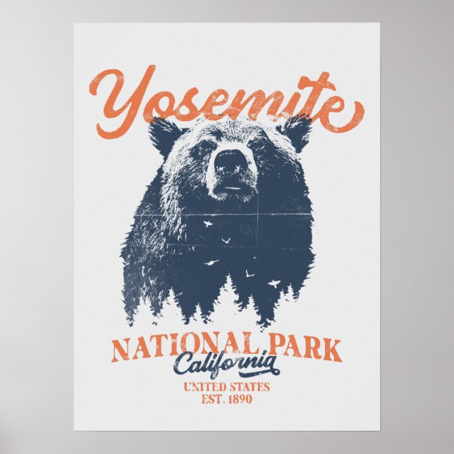 Retro Yosemite National Park California Black Bear Poster (Framsidan)