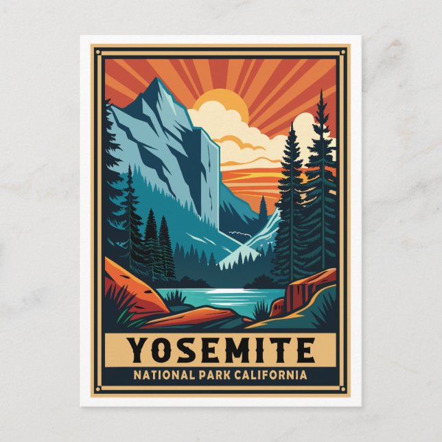 Retro Yosemite National Park California Vykort (Framsida)