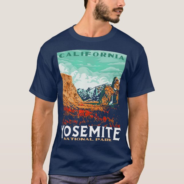 Retro Yosemite nationalpark Valley WPA Stil T Shirt (Framsida)