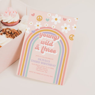Retro Young Wild och Three Rainbow 3-års födelseda Inbjudningar