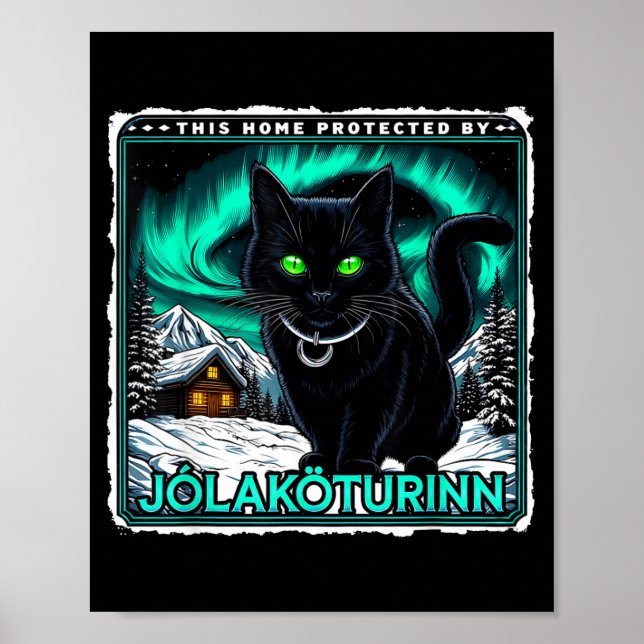 Retro Yule Cat Icelandic This Home Protected Jólak Poster (Framsidan)