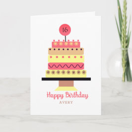 Retro Yummy Tall Cake Original Art Birthday Card Kort