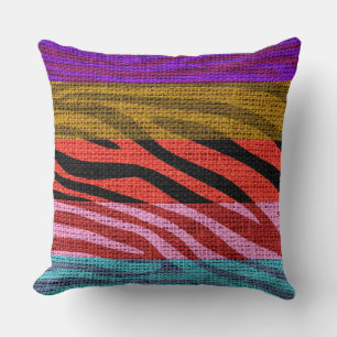 Retro Zebra Skin Skriv ut Mönster Burlap Rustic #1 Kudde