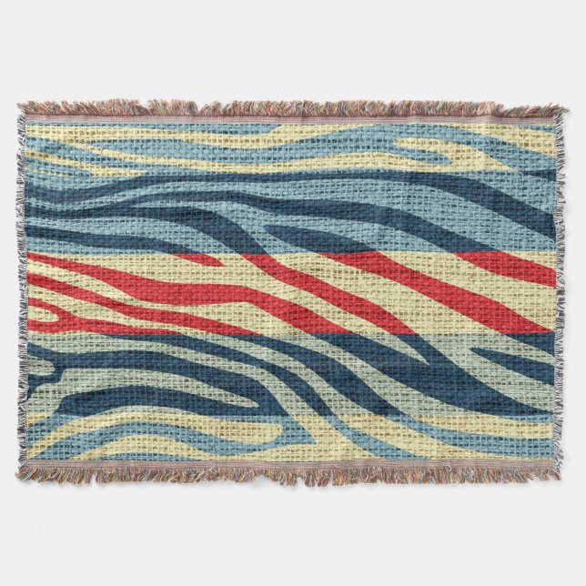 Retro Zebra Skin Skriv ut Mönster Burlap Rustic #1 Mysfilt (Framsidan)