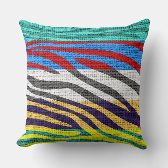 Retro Zebra Skin Skriv ut Mönster Burlap Rustic #2 Kudde (Framsida)