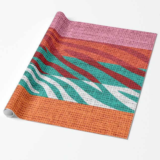 Retro Zebra Skin Skriv ut Mönster Burlap Rustic #5 Presentpapper (Utrullad)