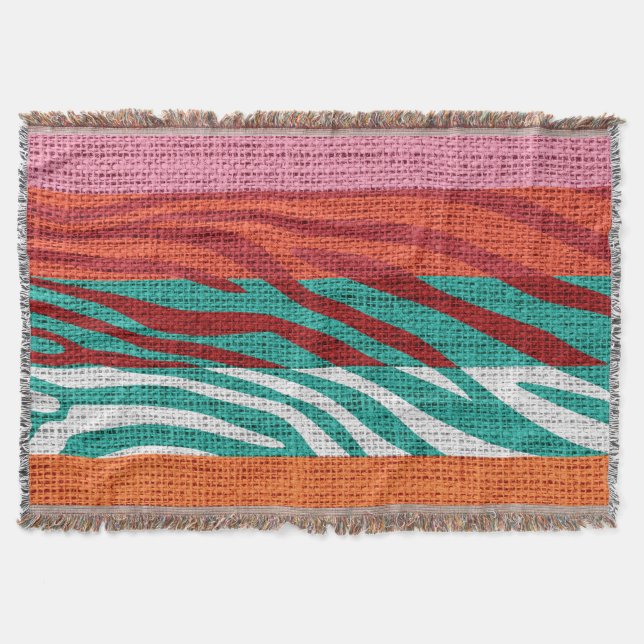 Retro Zebra Skin Skriv ut Mönster Burlap Rustic #6 Filt (Framsidan)