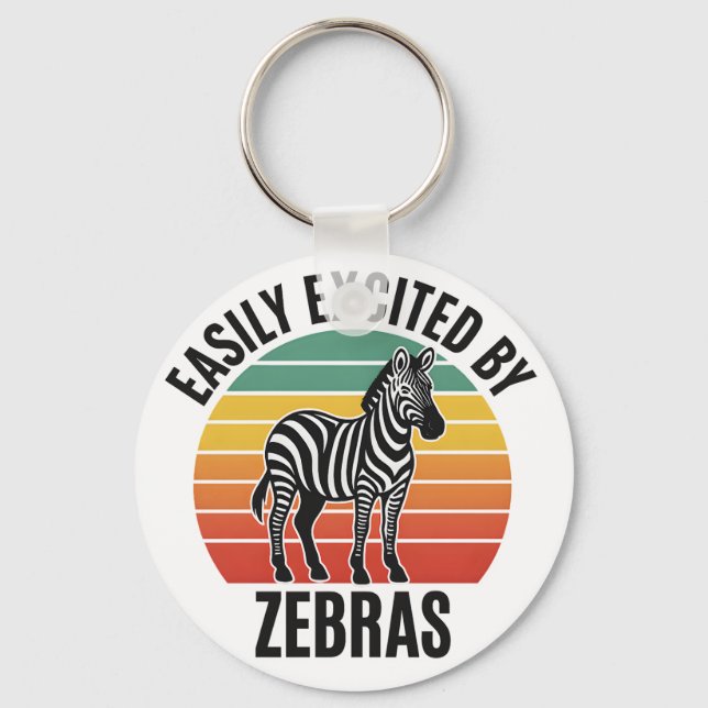 Retro Zebrasolnedgång med rolig vild anda Nyckelring (Framsida)