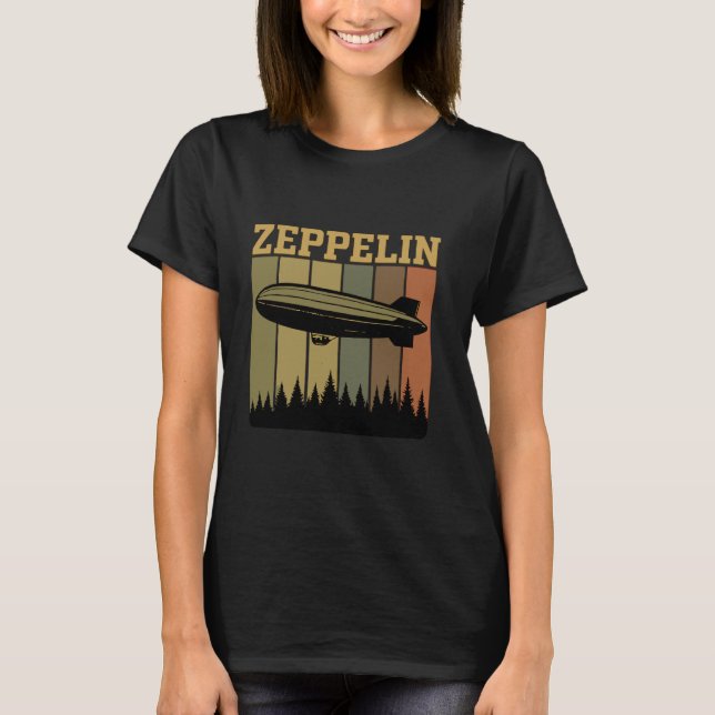 Retro Zeppelin 70-tal 80-tal Dirigerbart Luftskepp T Shirt (Framsida)