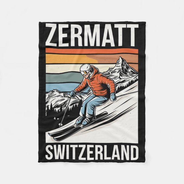 Retro Zermatt Schweiz Skidort  Fleecefilt (Framsidan)
