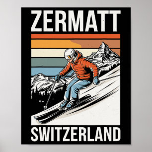 Retro Zermatt Schweiz Skidort Poster