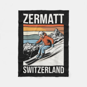 Retro Zermatt Schweiz skidort, rolig alpin skidåkn Fleecefilt