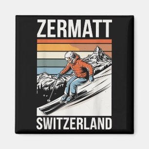 Retro Zermatt Schweiz skidort, rolig alpin skidåkn Magnet