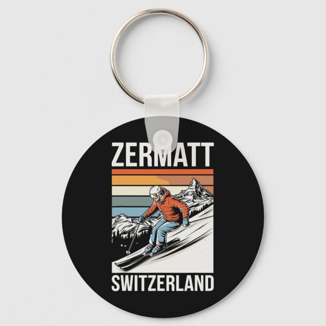 Retro Zermatt Switzerland Ski Resort  Nyckelring (Framsida)