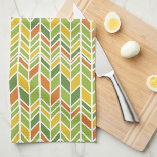 Retro Zig-Zag Orange & Grönt Chevron Kökshandduk