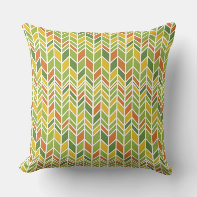 Retro Zig-Zag Orange & Grönt Chevron Kudde (Framsida)