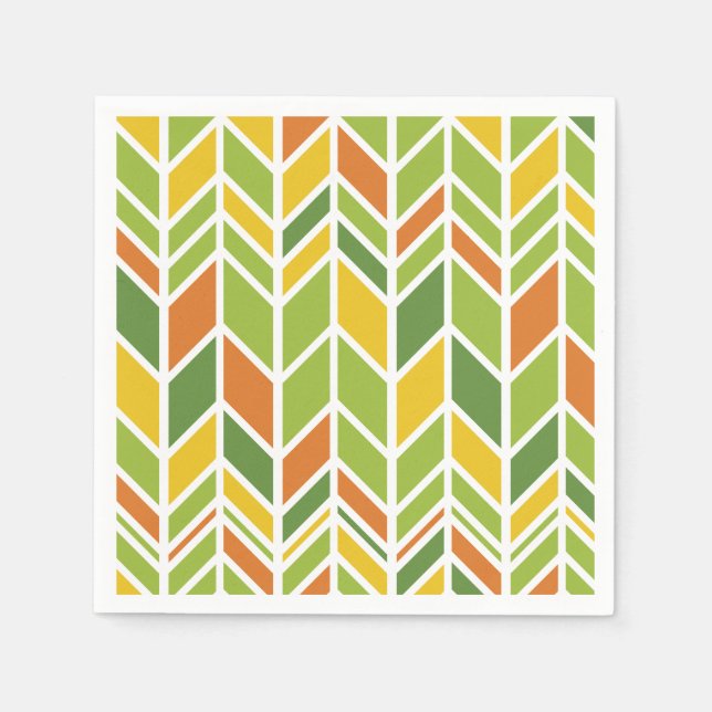 Retro Zig-Zag Orange & Grönt Chevron Pappersservett (Framsidan)