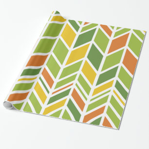 Retro Zig-Zag Orange & Grönt Chevron Presentpapper