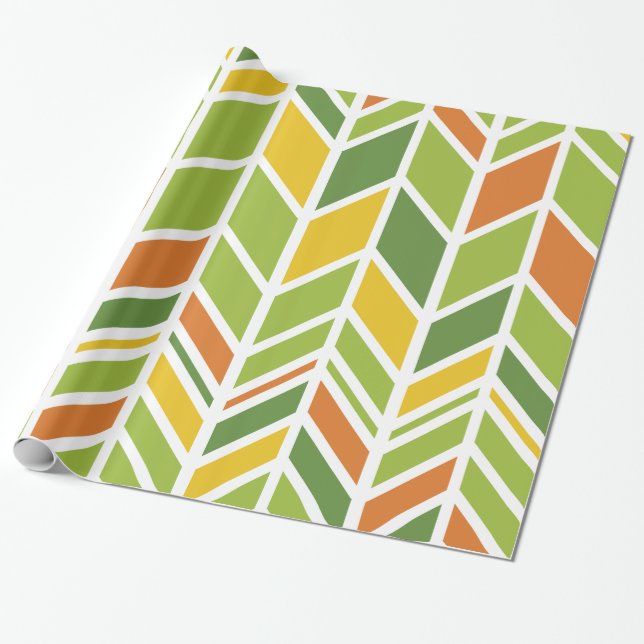 Retro Zig-Zag Orange & Grönt Chevron Presentpapper (Utrullad)