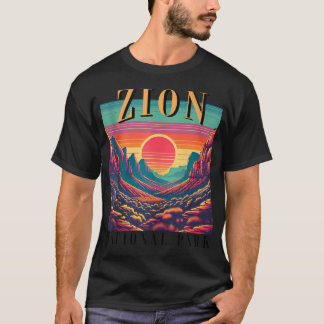 Retro Zion National Park Utah Berg Kvinnor Män T Shirt