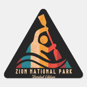 Retro Zion nationalpark Kayaking Triangelformat Klistermärke