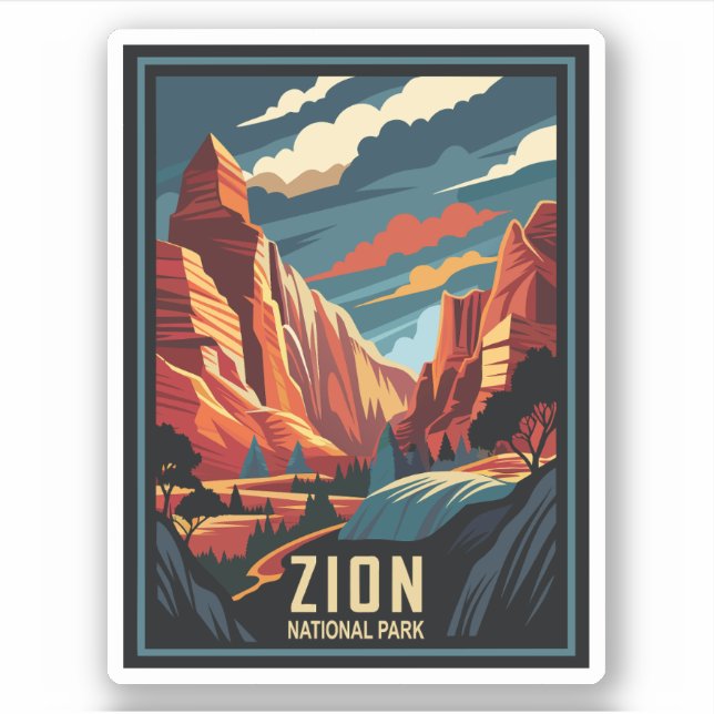 Retro Zion nationalpark Klistermärken (Framsida)