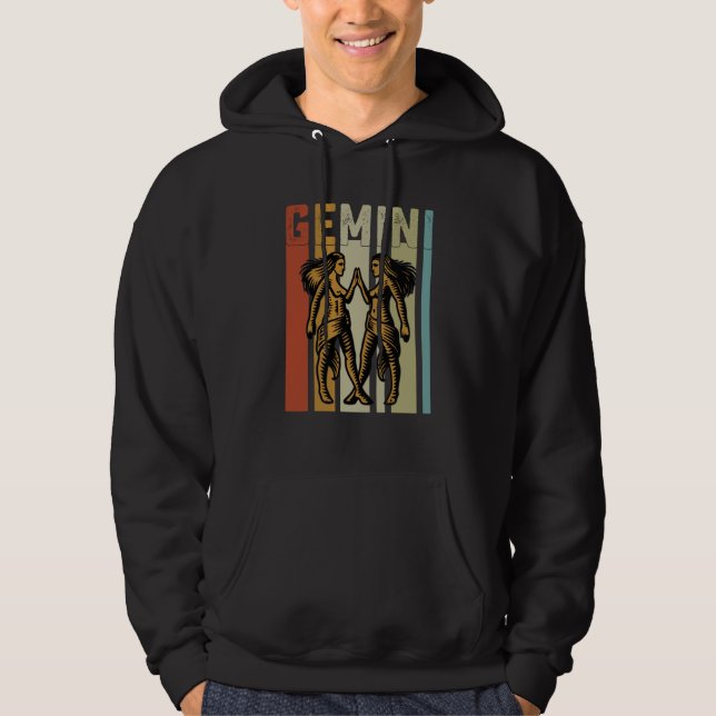 Retro Zodiac Gemini Vintage Style Astrology Hoodie (Framsida)
