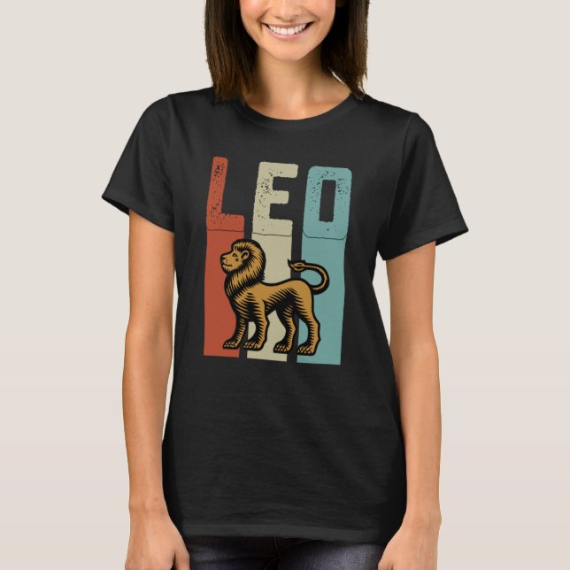Retro Zodiac Leo Vintage Style Astrology T Shirt (Framsida)
