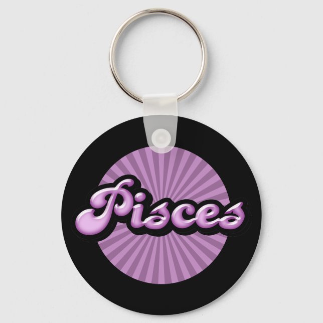 Retro Zodiac Pisces Nyckelring (Framsida)