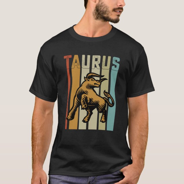 Retro Zodiac Taurus Vintage Style Astrology T Shirt (Framsida)