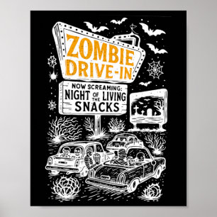Retro Zombie Drive in Skeleton Movie Night Hotel H Poster