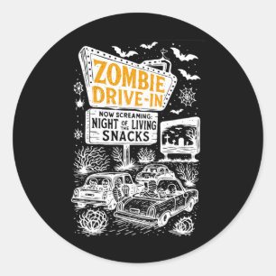 Retro Zombie Drive in Skeleton Movie Night Hotel H Runt Klistermärke