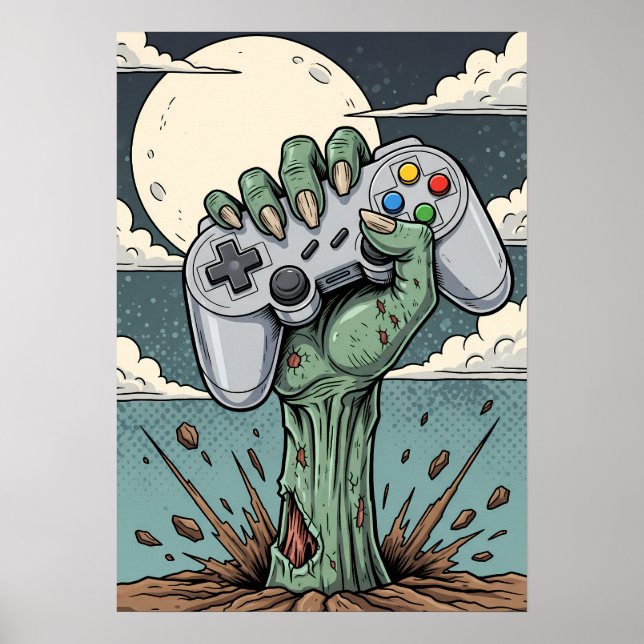 Retro Zombie Gamer Hand - Klassiskt kontrollergrep Poster (Framsidan)