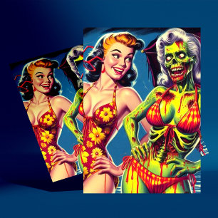 Retro Zombie Pin-up Vykort