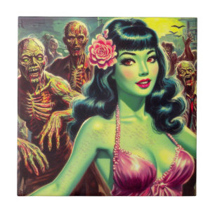 Retro Zombie Woman Kakelplatta