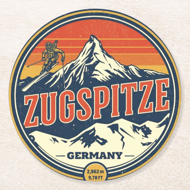 Retro Zugspitze bayerska utomhuspresenter för natu Underlägg Papper Rund (Framsidan)