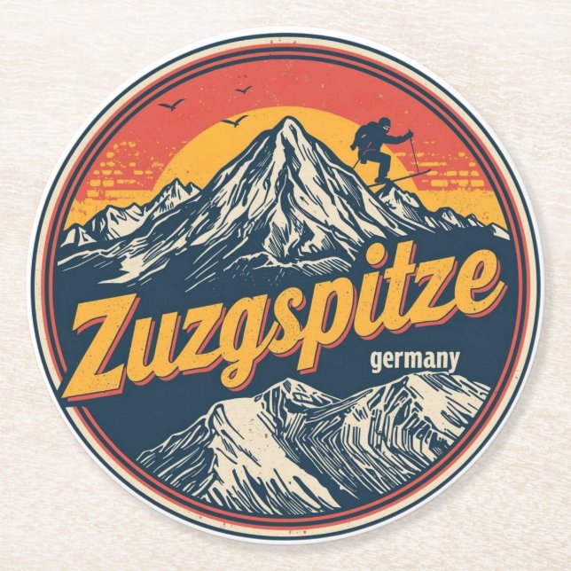 Retro Zugspitze bayerska utomhuspresenter för natu Underlägg Papper Rund (Framsidan)
