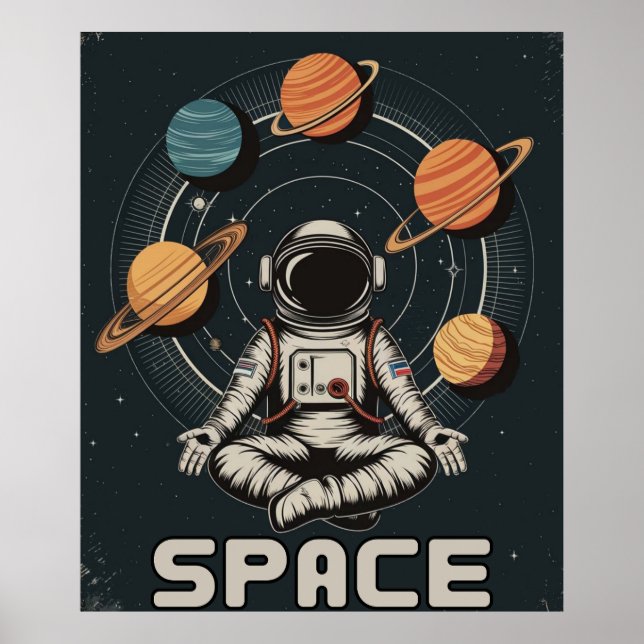 Retroastronaut Mediterar i Rymden Poster (Framsidan)